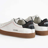 Men's ORIGINAL LC06 Low-top in Retro White Leather offers a retro inspired design as shown from the back view.