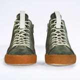 Men's ORIGINAL LC17 High-top Khaki Suede Sneaker, with signature red stitching and natural rubber sole.