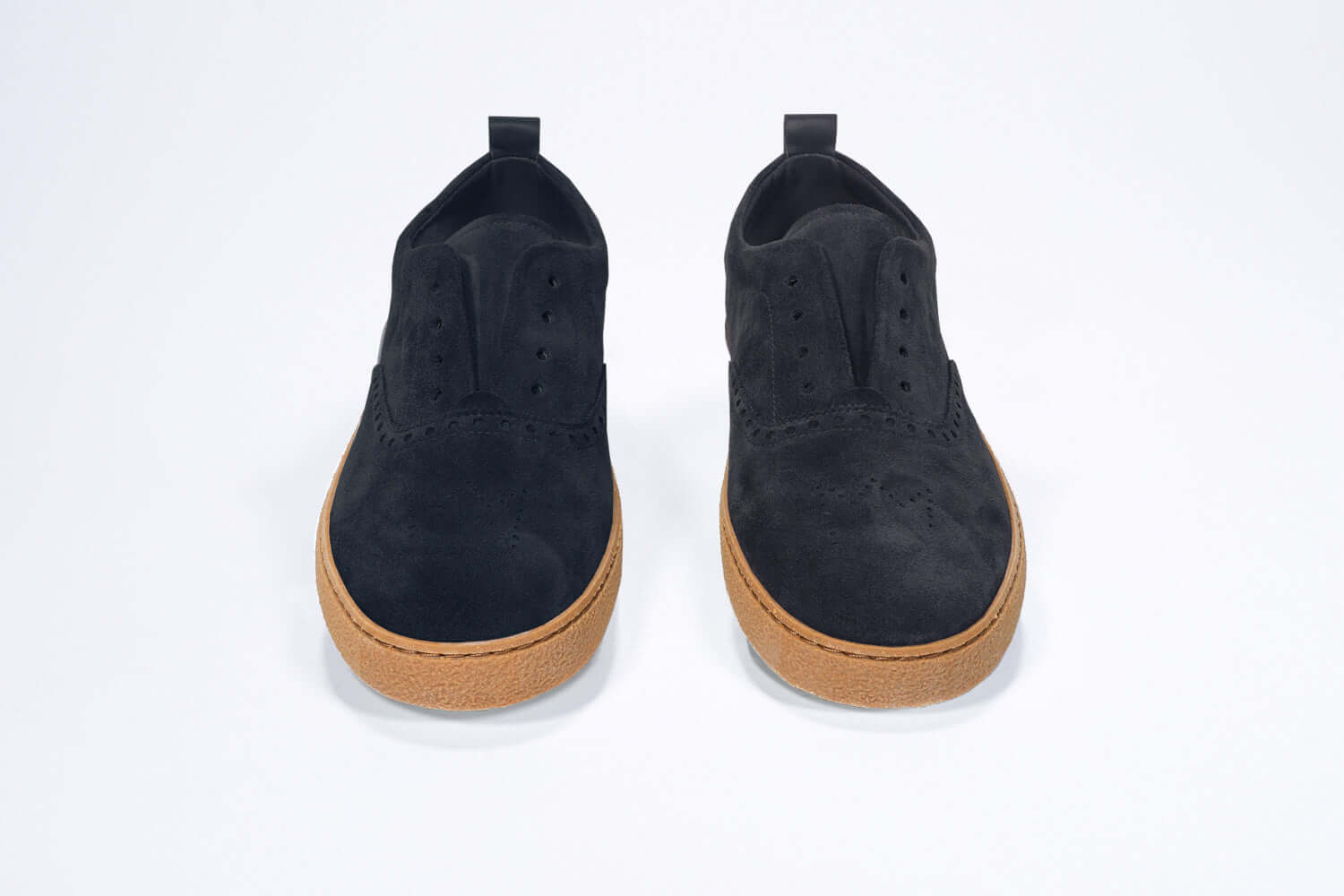  Men's SLIP ON Moccasin Sneaker in Navy Suede for men, front view showcases the Italian craftsmanship.