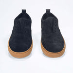  Men's SLIP ON Moccasin Sneaker in Navy Suede for men, front view showcases the Italian craftsmanship.