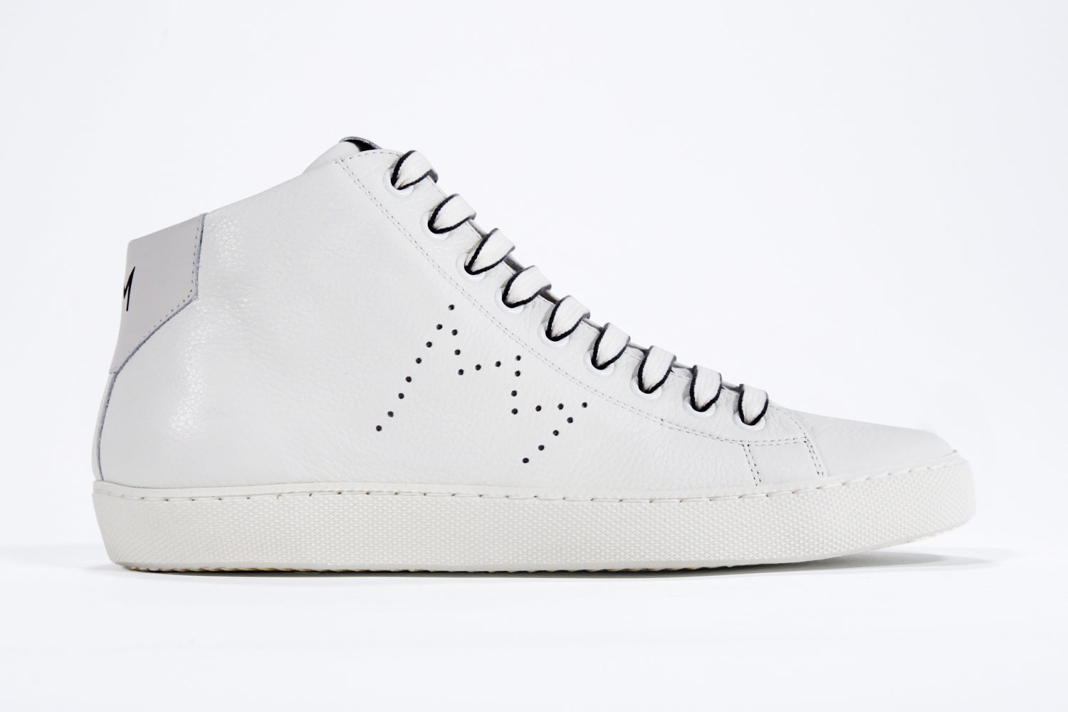 Women's High-top EARTH sneaker in white leather side view showcasing its clean design and craftsmanship.