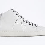 Women's High-top EARTH sneaker in white leather side view showcasing its clean design and craftsmanship.