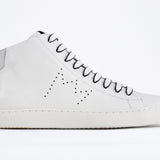 Women's High-top EARTH sneaker in white leather side view showcasing its clean design and craftsmanship.