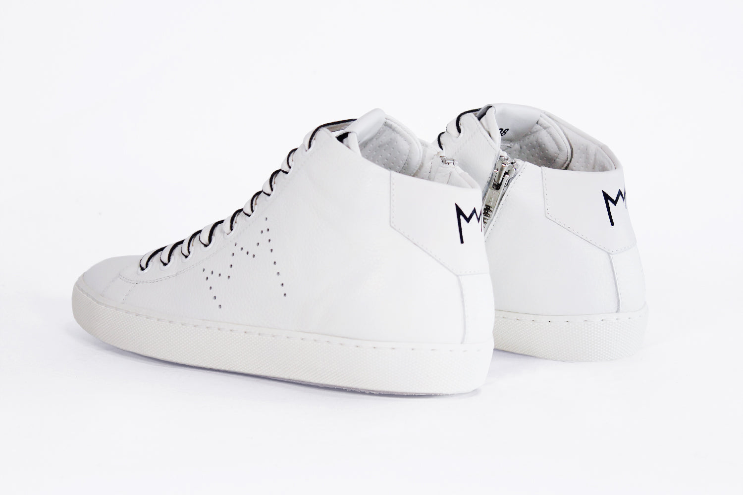 Women's High-top EARTH sneaker in white leather featuring a sleek design and internal zip for easy wear.