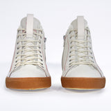 Women's ORIGINAL LC17 Fur-lined High-top in White Leather sneaker. with signature red stitching and natural rubber sole.