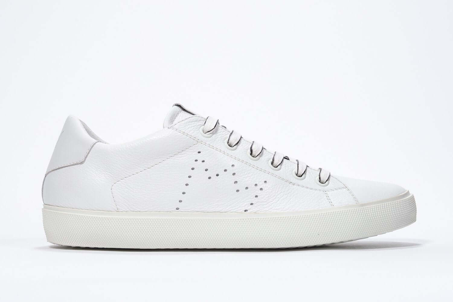 Men's Low-top PURE sneaker in White Leather side view showcasing smooth full-grain leather and minimalist design.