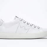 Men's Low-top PURE sneaker in White Leather side view showcasing smooth full-grain leather and minimalist design.