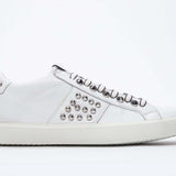 Women's Low-top STUDLIGHT in White Leather and Silver Studs sneakers on a white background. 