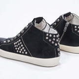Women's STUDBORN High-top in Vintage Black Leather with polished gunmetal studs and soft cotton lining.